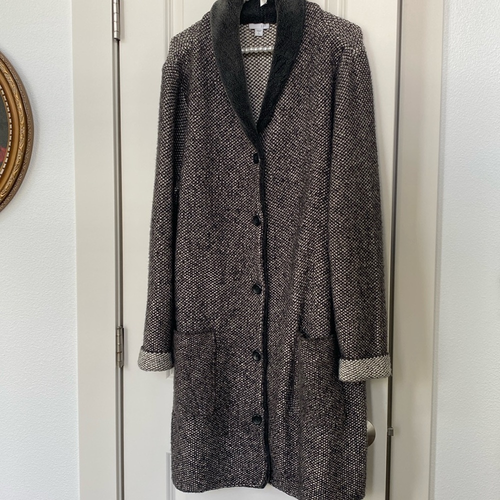 J. JILL Grey Soft Tweed Knit Button Front Oversized Cardigan Size Large